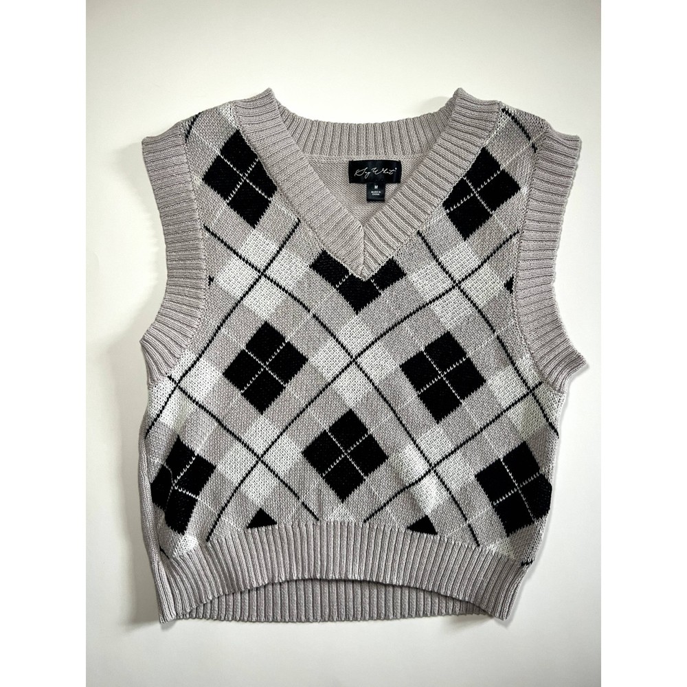 Say What Gray Argyle V Neck Vest